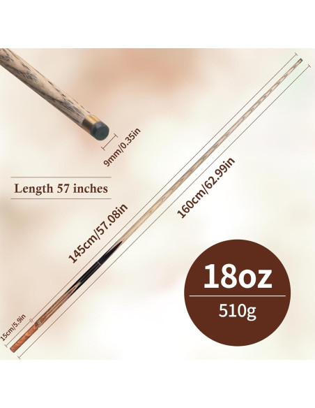 Kmise Snooker Pool Cue 3/4 División Hecho a Mano 145 cm