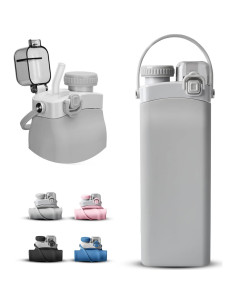Botella de Agua Plegable 0.57L Silicona BPA Free Gris Claro 2