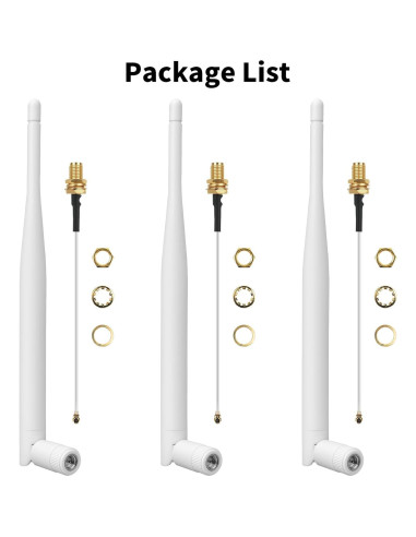 Antena LoRa 915MHz 3dBi SMA Macho + Cable 10cm 3Pack Blanco