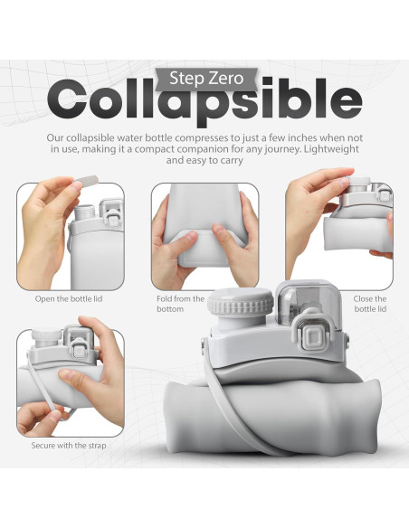 Botella de Agua Plegable 0.57L Silicona BPA Free Gris Claro