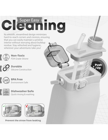 Botella de Agua Plegable 0.57L Silicona BPA Free Gris Claro