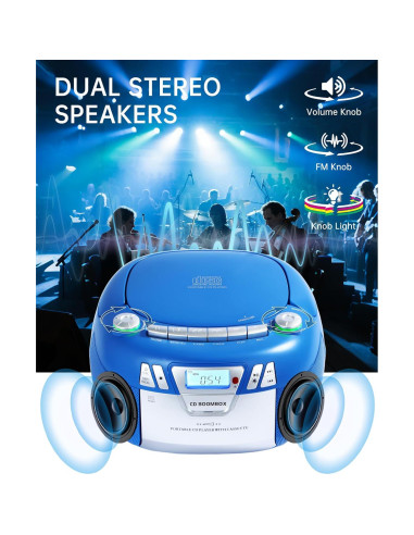 Reproductor de CD Boombox SFOOEOJ con Bluetooth y Casete