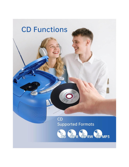 Reproductor de CD Boombox SFOOEOJ con Bluetooth y Casete