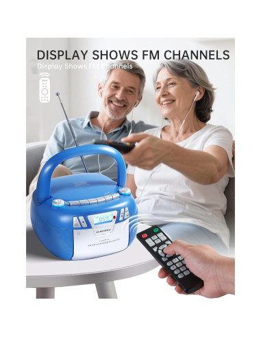 Reproductor de CD Boombox SFOOEOJ con Bluetooth y Casete