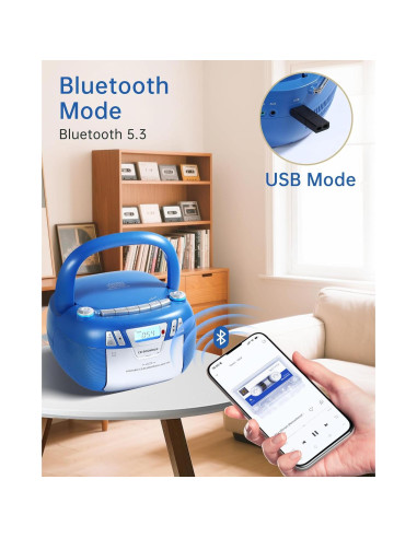 Reproductor de CD Boombox SFOOEOJ con Bluetooth y Casete