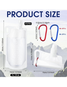 Maxdot 12 Botellas de Agua Plegables 1L con Clip para Camping 2