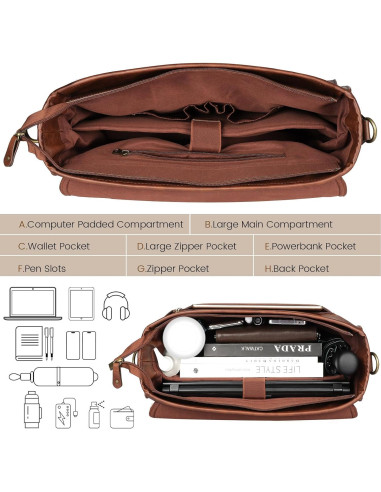 Bolsa Mensajera 15.6" Manificent Cuero Sintético Marrón