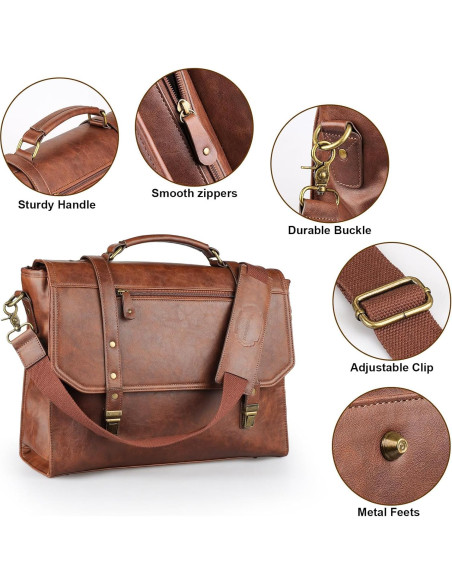 Bolsa Mensajera 15.6" Manificent Cuero Sintético Marrón