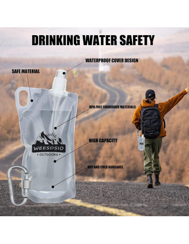 Set de 5 Botellas de Agua Colapsables Weesdsio 1L para Senderismo