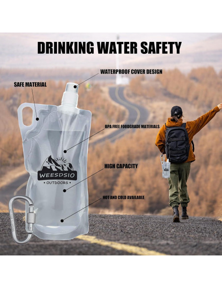 Set de 5 Botellas de Agua Colapsables Weesdsio 1L para Senderismo