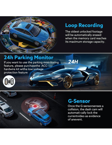 Cámara Dash 4K Delantera y Trasera Wkreuoar con G-Sensor