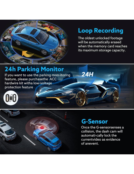Cámara Dash 4K Delantera y Trasera Wkreuoar con G-Sensor