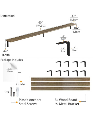 Estanterías Flotantes Wallniture Nola 3 Piezas 152.4cm Madera