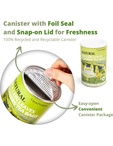 Té de Mullein VitalForest - 60 Bolsitas Ecológicas para Pulmones