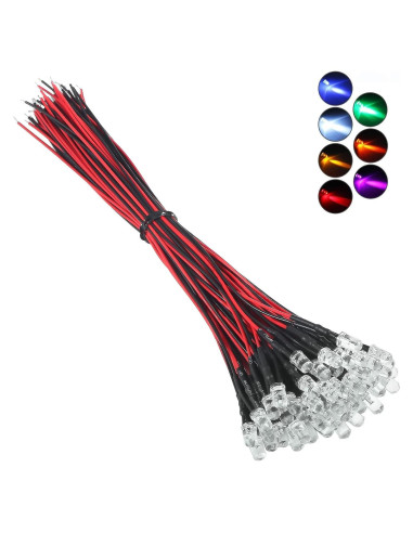 50 Diodos LED 5mm Pre Cableados DORHEA 12V Luz Multicolor