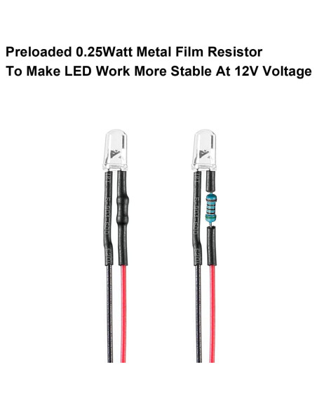 50 Diodos LED 5mm Pre Cableados DORHEA 12V Luz Multicolor