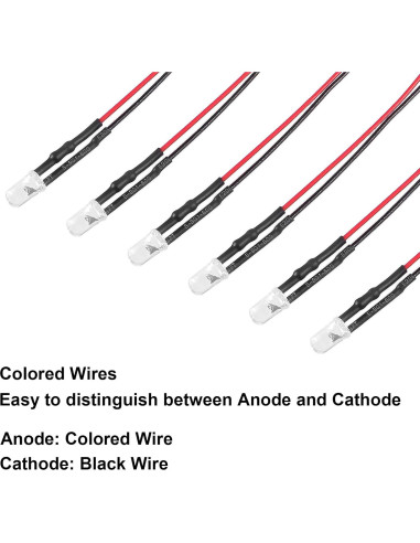 50 Diodos LED 5mm Pre Cableados DORHEA 12V Luz Multicolor