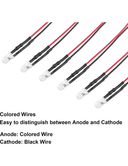 50 Diodos LED 5mm Pre Cableados DORHEA 12V Luz Multicolor