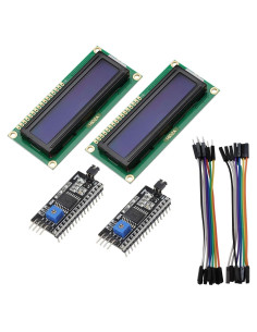 2 Módulos LCD 1602 Azul + 2 Interfaz I2C 8P Macho/Hembra
