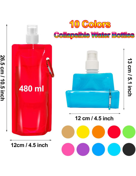 Paquete de 10 Botellas de Agua Plegables Smilixin 480ml