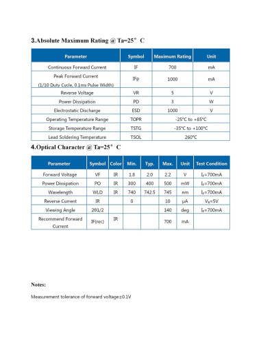 10 Pcs LED Infrarrojo 740nm 3W Chip Alta Potencia LEDGUHON