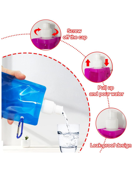 Paquete de 10 Botellas de Agua Plegables Smilixin 480ml