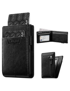 Billetera Minimalista VULKIT Negra de Cuero y Aluminio RFID