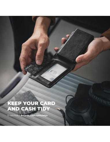 Billetera Minimalista VULKIT Negra de Cuero y Aluminio RFID