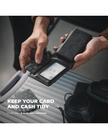 Billetera Minimalista VULKIT Negra de Cuero y Aluminio RFID