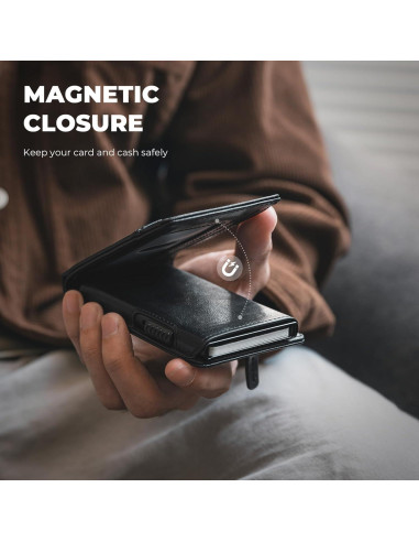 Billetera Minimalista VULKIT Negra de Cuero y Aluminio RFID