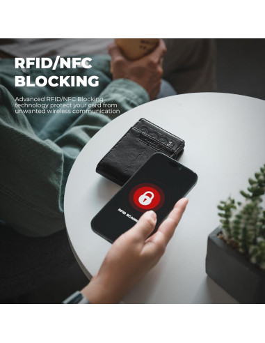 Billetera Minimalista VULKIT Negra de Cuero y Aluminio RFID