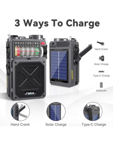 Radio Solar y de Manivela Emgykit 2000mAh + Bluetooth 4000mAh