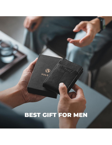 Billetera Minimalista VULKIT Negra de Cuero y Aluminio RFID