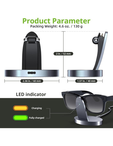 Base de Carga Inalámbrica Ray-Ban Meta, Soporte Portátil Gris