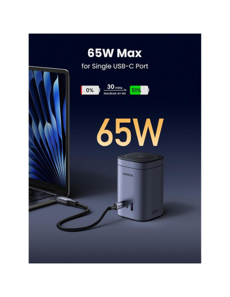 Cargador UGREEN Nexode 65W 4 en 1 USB-C con Carga Inalámbrica