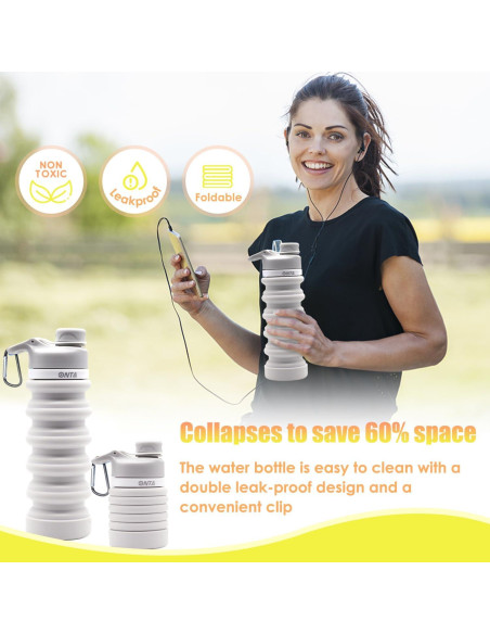 Botella de Agua Plegable ONTA 550ml Silicona Libre BPA Gris