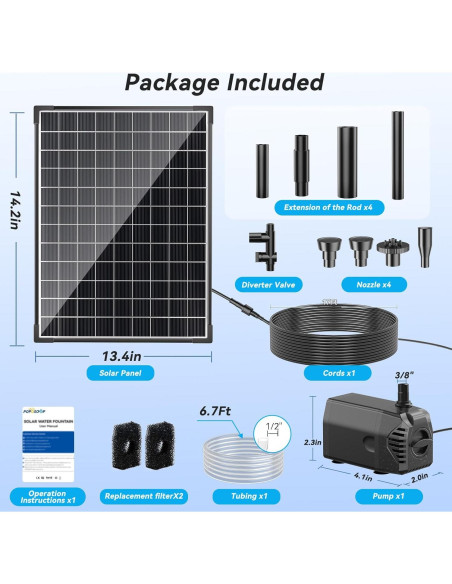 Bomba de Agua Solar POPOSOAP 25W con Flujo Ajustable
