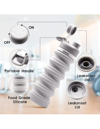 Botella de Agua Plegable ONTA 550ml Silicona Libre BPA Gris