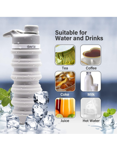 Botella de Agua Plegable ONTA 550ml Silicona Libre BPA Gris