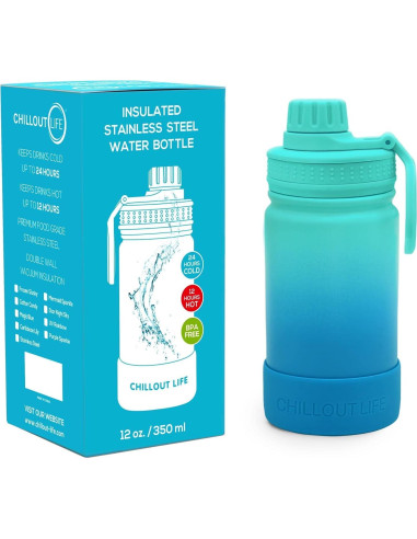 Botella de Agua Aislada 12 oz CHILLOUT LIFE Azul Océano