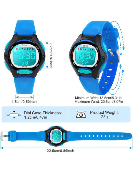 Reloj Digital Impermeable para Niños Yadelai Edi8207B Azul