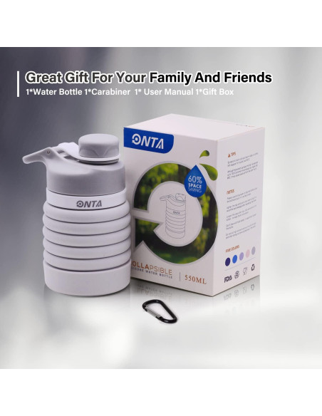 Botella de Agua Plegable ONTA 550ml Silicona Libre BPA Gris