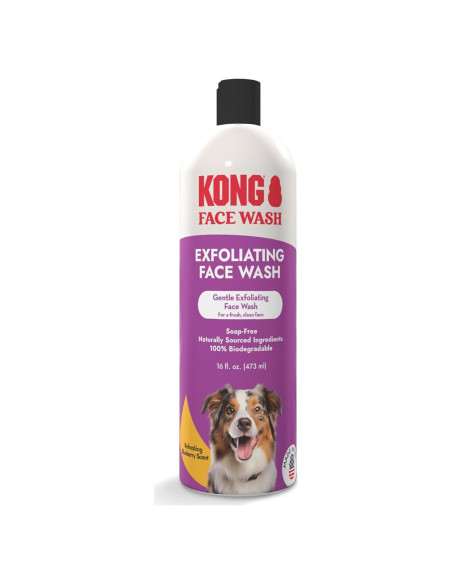 Limpiador Exfoliante Facial para Perros KONG 473 ml - Hipoalergénico, Biodegradable, Aroma a Arándano