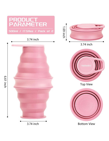 Botella de Agua Plegable Nefeeko Rosa 500ml Silicona BPA Libre