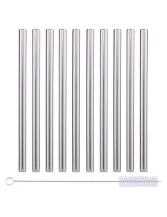Juego de Popotes Reutilizables IMPRESA - 10 Popotes de Acero Inoxidable Extra Anchos 21.6 cm