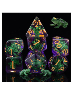 Juego de Dados Poliedricos D&D Maywin Inclusión Rana 9.09cm