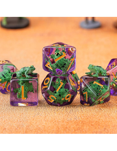 Juego de Dados Poliedricos D&D Maywin Inclusión Rana 9.09cm