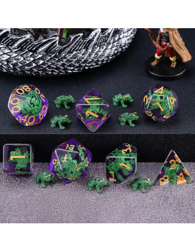 Juego de Dados Poliedricos D&D Maywin Inclusión Rana 9.09cm