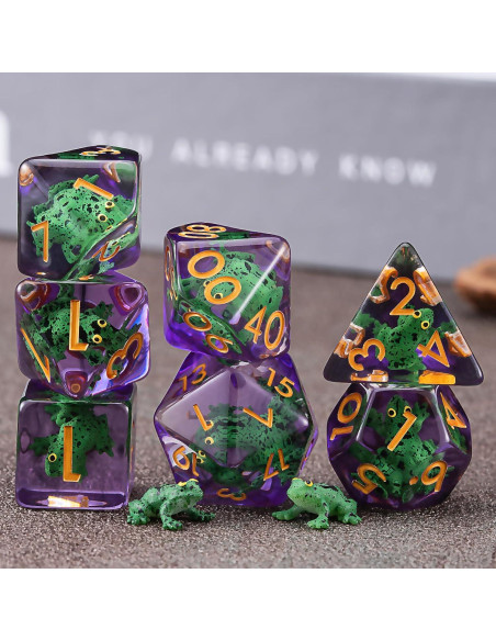 Juego de Dados Poliedricos D&D Maywin Inclusión Rana 9.09cm