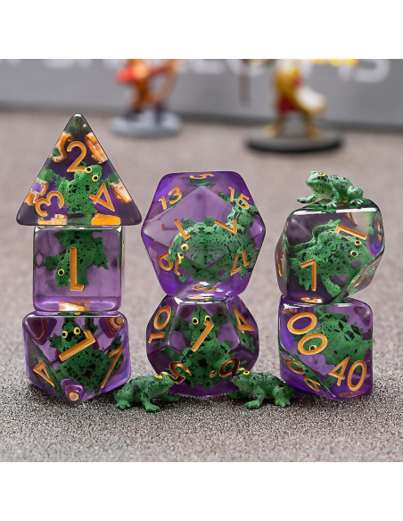 Juego de Dados Poliedricos D&D Maywin Inclusión Rana 9.09cm